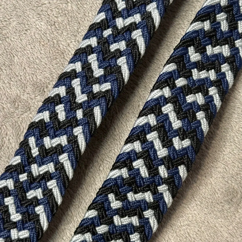 Greg Norman Braided Stretch Belt Mens 44 Navy Blue White Woven Preppy Nautical